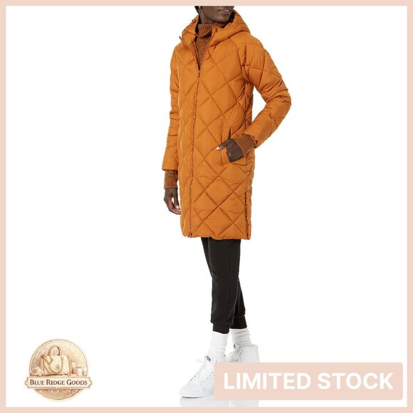 Heavyweight Diamond Quilted Puffer Jacket Knee Length Winter Coat Chic